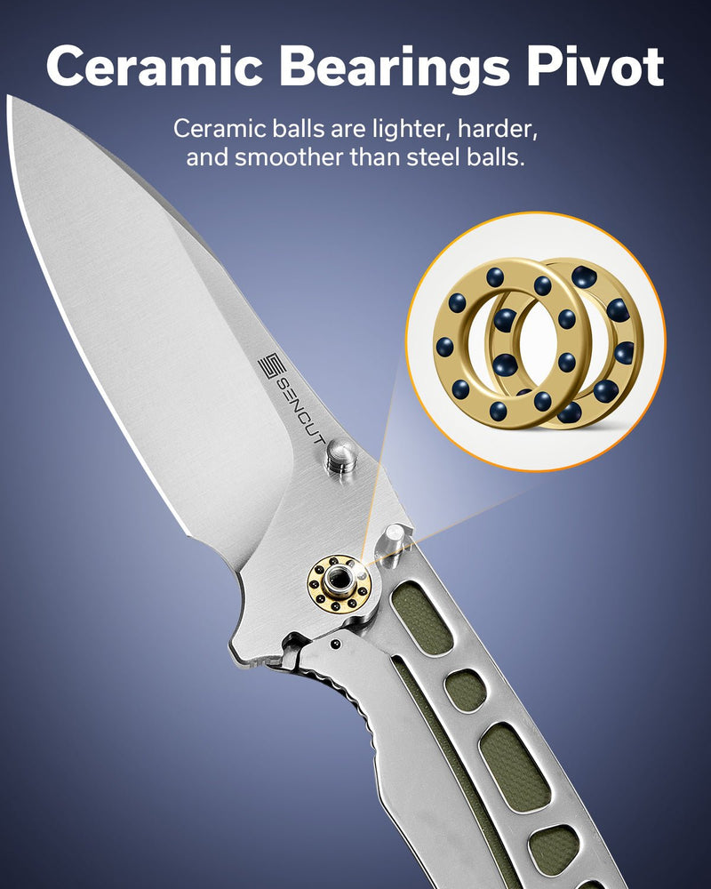 SENCUT Borzam Flipper & Thumb Stud Knife G10 Handle (3.46" 9Cr18MoV Blade) S23077 - 1