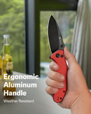 SENCUT Cybrix Thumb Stud & Flipper & Button Lock Knife Red Aluminum Handle (3.46" Black 9Cr18MoV Blade) S23098A - 3 - SENCUT