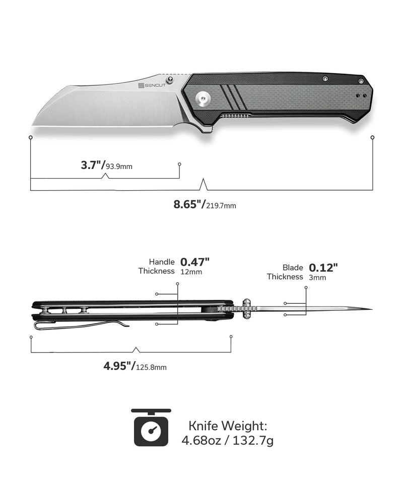 SENCUT Draxor Flipper & Thumb Stud Knife G10 Handle (3.7" 9Cr18MoV Blade) S24035 - 3 - SENCUT