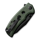 SENCUT Excalis Flipper & Thumb Stud Knife Green Canvas Micarta Handle (2.97" Black 9Cr18MoV Blade) S23068-3