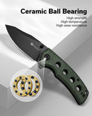 SENCUT Excalis Flipper & Thumb Stud Knife Green Canvas Micarta Handle (2.97" Black 9Cr18MoV Blade) S23068 - 3