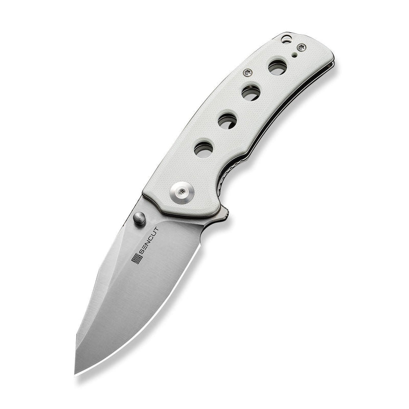 SENCUT Excalis Flipper & Thumb Stud Knife White G10 Handle (2.97" Satin Finished 9Cr18MoV Blade) S23068-2