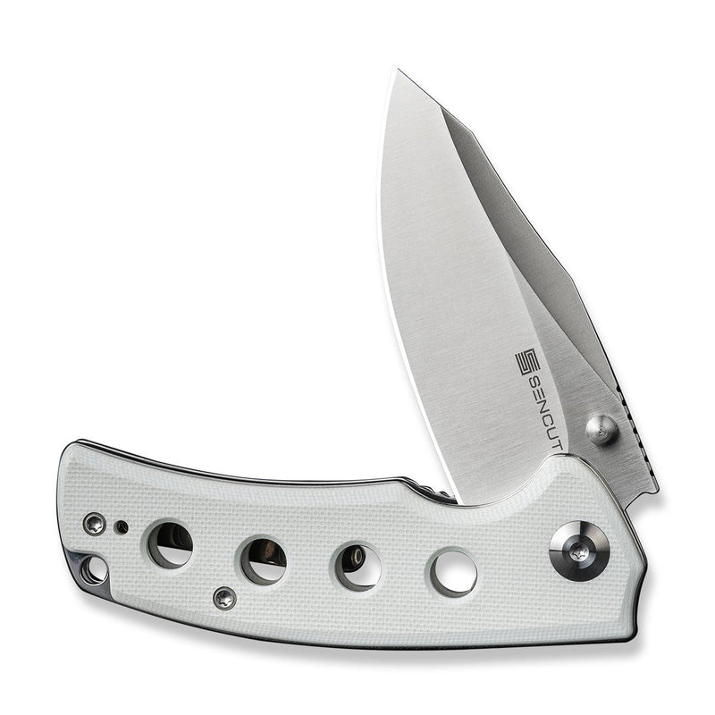 SENCUT Excalis Flipper & Thumb Stud Knife White G10 Handle (2.97" Satin Finished 9Cr18MoV Blade) S23068-2