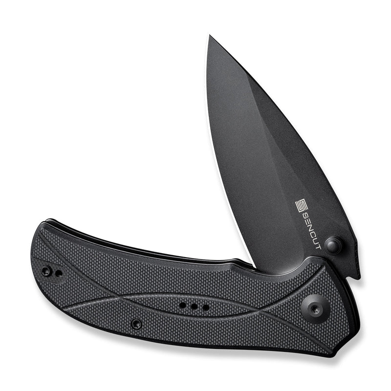 SENCUT Hyrax Flipper & Thumb Stud Knife Black G10 Handle (3.3" Black 9Cr18MoV Blade) S23097 - 1