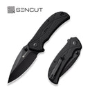 SENCUT Hyrax Flipper & Thumb Stud Knife Black G10 Handle (3.3" Black 9Cr18MoV Blade) S23097 - 1