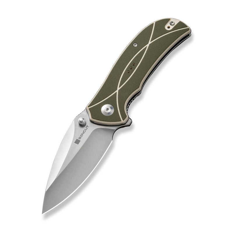 SENCUT Hyrax Flipper & Thumb Stud Knife Green / Ivory G10 Handle (3.3" Satin Finished 9Cr18MoV Blade) S23097 - 2