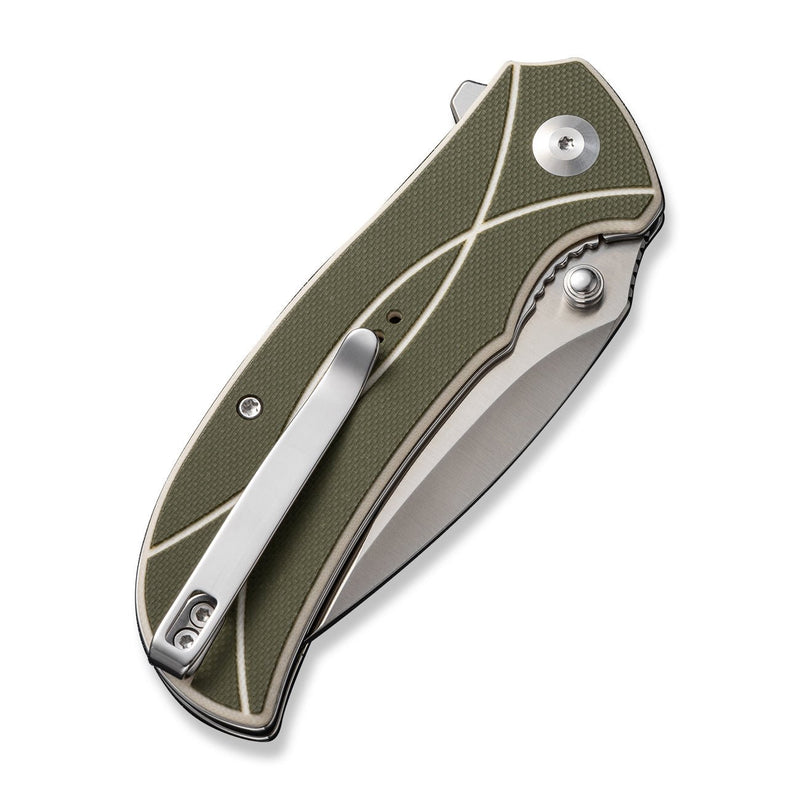 SENCUT Hyrax Flipper & Thumb Stud Knife Green / Ivory G10 Handle (3.3" Satin Finished 9Cr18MoV Blade) S23097 - 2