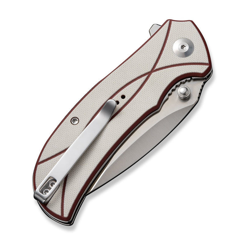 SENCUT Hyrax Flipper & Thumb Stud Knife Ivory / Red G10 Handle (3.3" Satin Finished 9Cr18MoV Blade) S23097 - 3