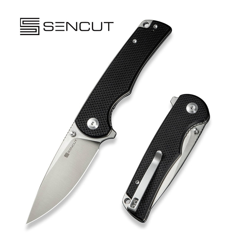 SENCUT Praktisk Thumb Stud & Flipper Knife Black Coarse G10 Handle (3.59" Satin Finished 9Cr18MoV Blade) S24019 - 1 - SENCUT