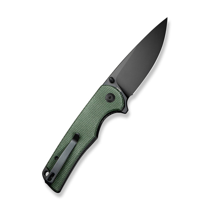 SENCUT Praktisk Thumb Stud & Flipper Knife Green Canvas Micarta Handle (3.59" Black 9Cr18MoV Blade) S24019 - 3 - SENCUT