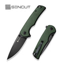 SENCUT Praktisk Thumb Stud & Flipper Knife Green Canvas Micarta Handle (3.59" Black 9Cr18MoV Blade) S24019 - 3 - SENCUT