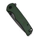 SENCUT Praktisk Thumb Stud & Flipper Knife Green Canvas Micarta Handle (3.59" Black 9Cr18MoV Blade) S24019 - 3 - SENCUT