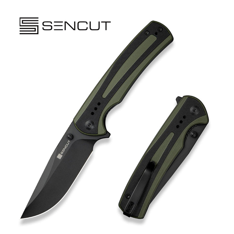 SENCUT Regnator Flipper & Thumb Stud Knife Green / Black G10 Handle (3.48" Black 9Cr18MoV Blade) S24057 - 2 - SENCUT