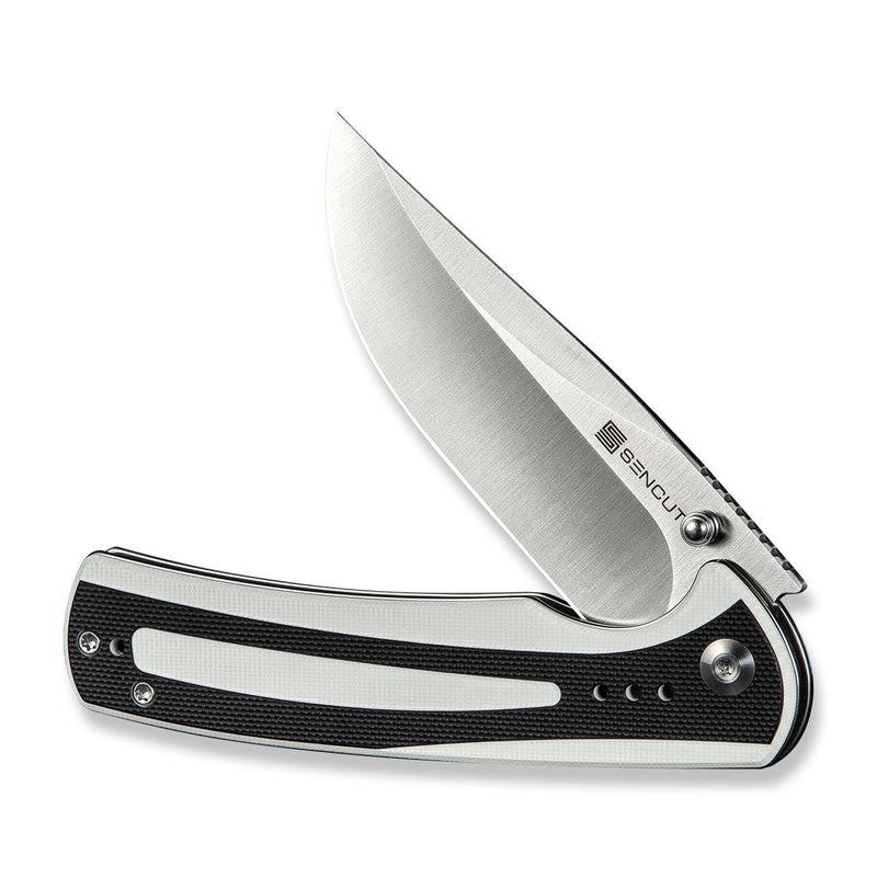 SENCUT Regnator Flipper & Thumb Stud Knife White / Black G10 Handle (3.48" Satin Finished 9Cr18MoV Blade) S24057 - 3 - SENCUT