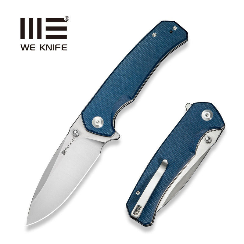 SENCUT Skarnax Flipper & Thumb Stud Knife Blue Canvas Micarta Handle (3.79" Satin Finished 9Cr18MoV Blade) S24025 - 3 - SENCUT