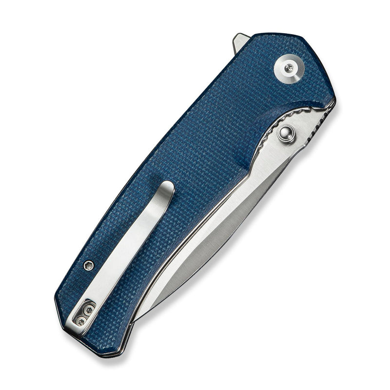 SENCUT Skarnax Flipper & Thumb Stud Knife Blue Canvas Micarta Handle (3.79" Satin Finished 9Cr18MoV Blade) S24025 - 3 - SENCUT