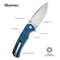 SENCUT Skarnax Flipper & Thumb Stud Knife Blue Canvas Micarta Handle (3.79" Satin Finished 9Cr18MoV Blade) S24025 - 3 - SENCUT