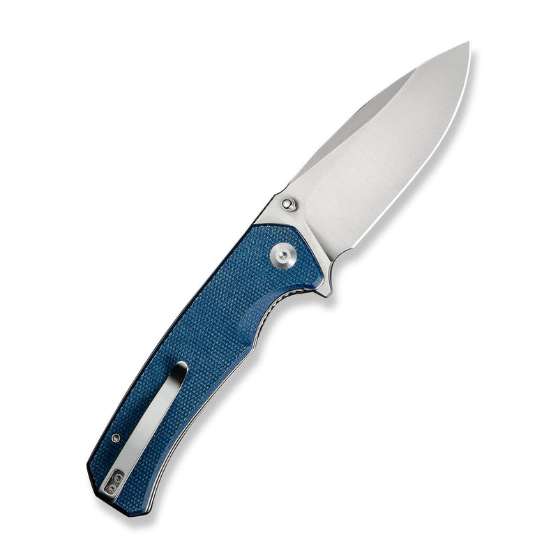 SENCUT Skarnax Flipper & Thumb Stud Knife Blue Canvas Micarta Handle (3.79" Satin Finished 9Cr18MoV Blade) S24025 - 3 - SENCUT