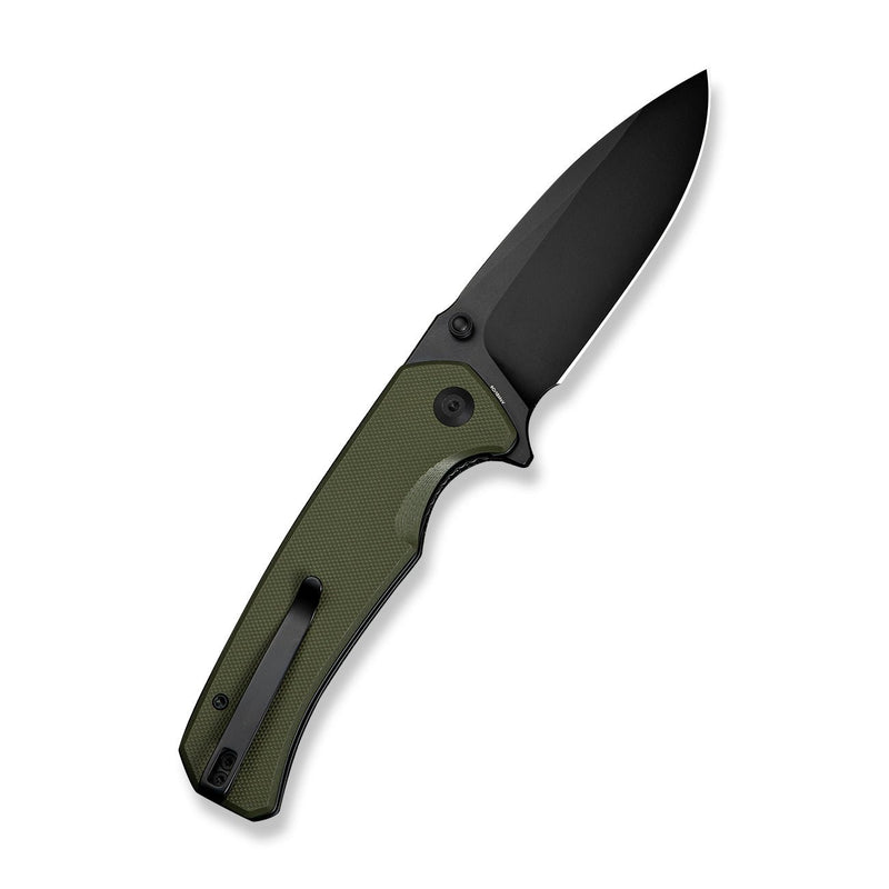 SENCUT Skarnax Flipper & Thumb Stud Knife OD Green G10 Handle (3.79" Black 9Cr18MoV Blade) S24025 - 2 - SENCUT