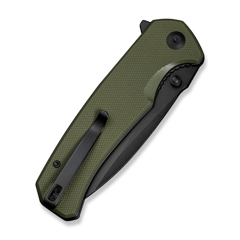 SENCUT Skarnax Flipper & Thumb Stud Knife OD Green G10 Handle (3.79" Black 9Cr18MoV Blade) S24025 - 2 - SENCUT