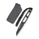 SENCUT TEXO Fixed Blade Neck Knife Skeletonized One - Piece (1.97" Black Stonewashed 9Cr18MoV Blade) S23095 - 1, With 1PC Black Kydex Sheath, Plain Bead Chain & Black Lanyard - SENCUT