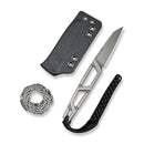 SENCUT TEXO Fixed Blade Neck Knife Skeletonized One - Piece (1.97" Stonewashed 9Cr18MoV Blade) S23095 - 2, With 1PC Black Kydex Sheath, Plain Bead Chain & Black Lanyard - SENCUT