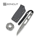 SENCUT TEXO Fixed Blade Neck Knife Skeletonized One - Piece (1.97" Stonewashed 9Cr18MoV Blade) S23095 - 2, With 1PC Black Kydex Sheath, Plain Bead Chain & Black Lanyard - SENCUT