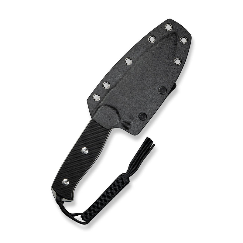 SENCUT Toxodon Fixed Blade Knife Black G10 Handle (4.57" Stonewashed 9Cr18MoV Blade) S24036 - 1, With 1PC Black Lanyard, Black Kydex Sheath & T - Clip - SENCUT