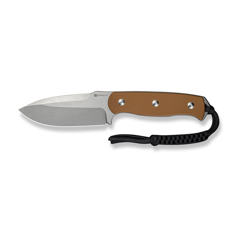 SENCUT Toxodon Fixed Blade Knife Brown G10 Handle (4.57" Stonewashed 9Cr18MoV Blade) S24036 - 3, With 1PC Black Lanyard, Black Kydex Sheath & T - Clip - SENCUT