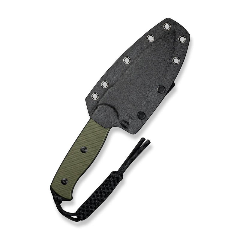 SENCUT Toxodon Fixed Blade Knife OD Green G10 Handle (4.57" Black 9Cr18MoV Blade) S24036 - 2, With 1PC Black Lanyard, Black Kydex Sheath & T - Clip - SENCUT