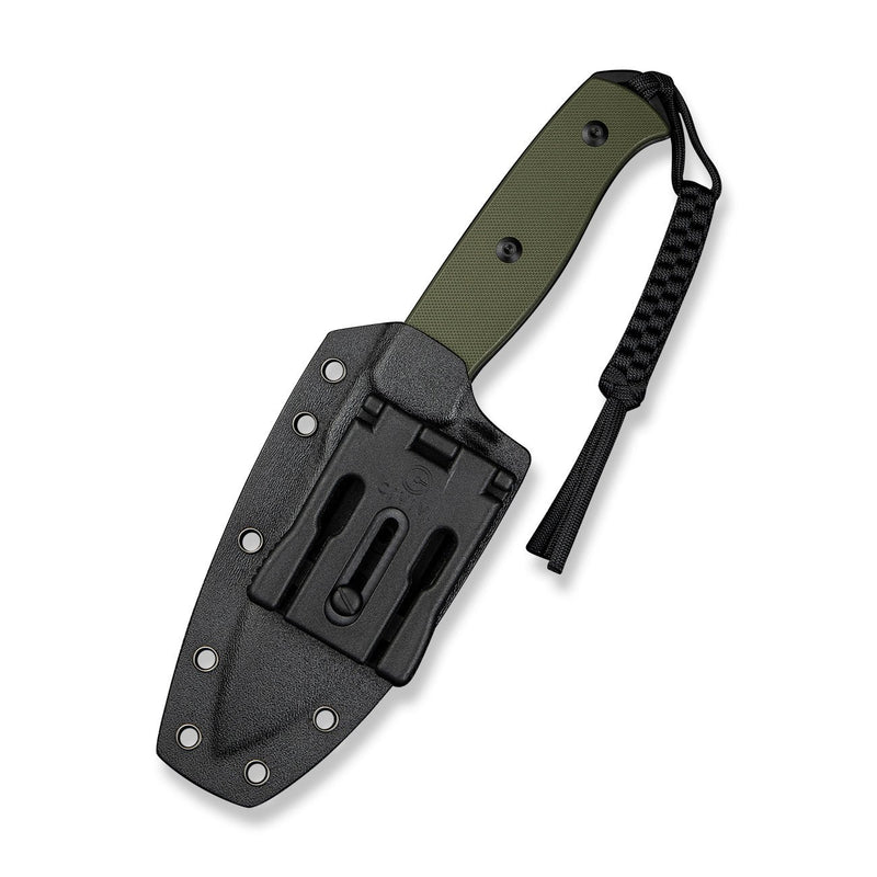 SENCUT Toxodon Fixed Blade Knife OD Green G10 Handle (4.57" Black 9Cr18MoV Blade) S24036 - 2, With 1PC Black Lanyard, Black Kydex Sheath & T - Clip - SENCUT