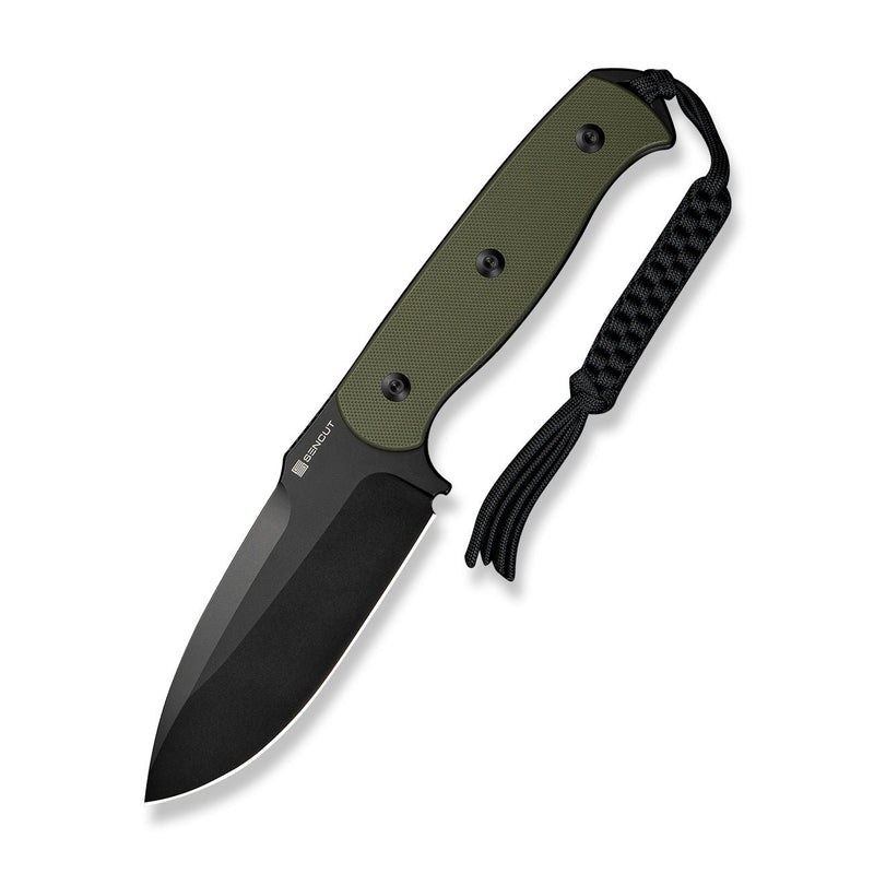 SENCUT Toxodon Fixed Blade Knife OD Green G10 Handle (4.57" Black 9Cr18MoV Blade) S24036 - 2, With 1PC Black Lanyard, Black Kydex Sheath & T - Clip - SENCUT