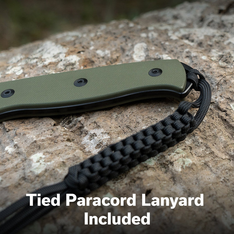 SENCUT Toxodon Fixed Blade Knife OD Green G10 Handle (4.57" Black 9Cr18MoV Blade) S24036 - 2, With 1PC Black Lanyard, Black Kydex Sheath & T - Clip - SENCUT