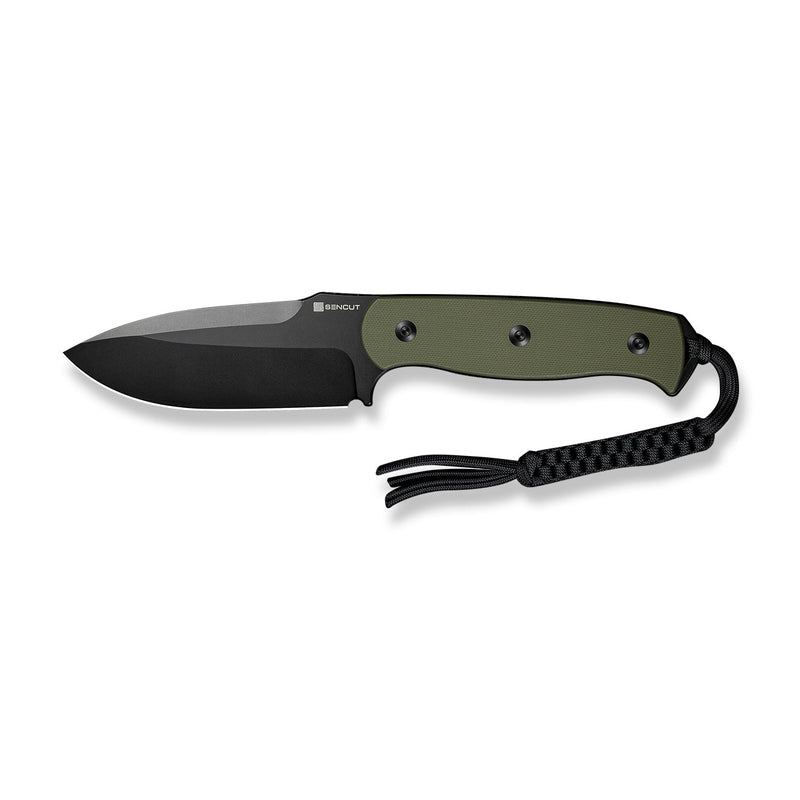 SENCUT Toxodon Fixed Blade Knife OD Green G10 Handle (4.57" Black 9Cr18MoV Blade) S24036 - 2, With 1PC Black Lanyard, Black Kydex Sheath & T - Clip - SENCUT