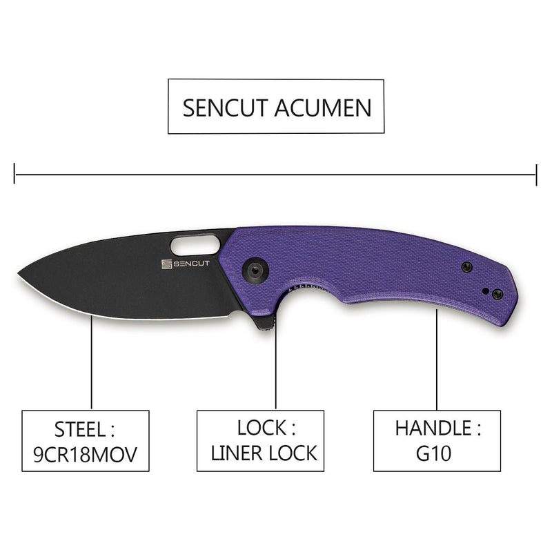 Sencut Knife Actium Purple G10, Black Stonewashed D2 (SA02D