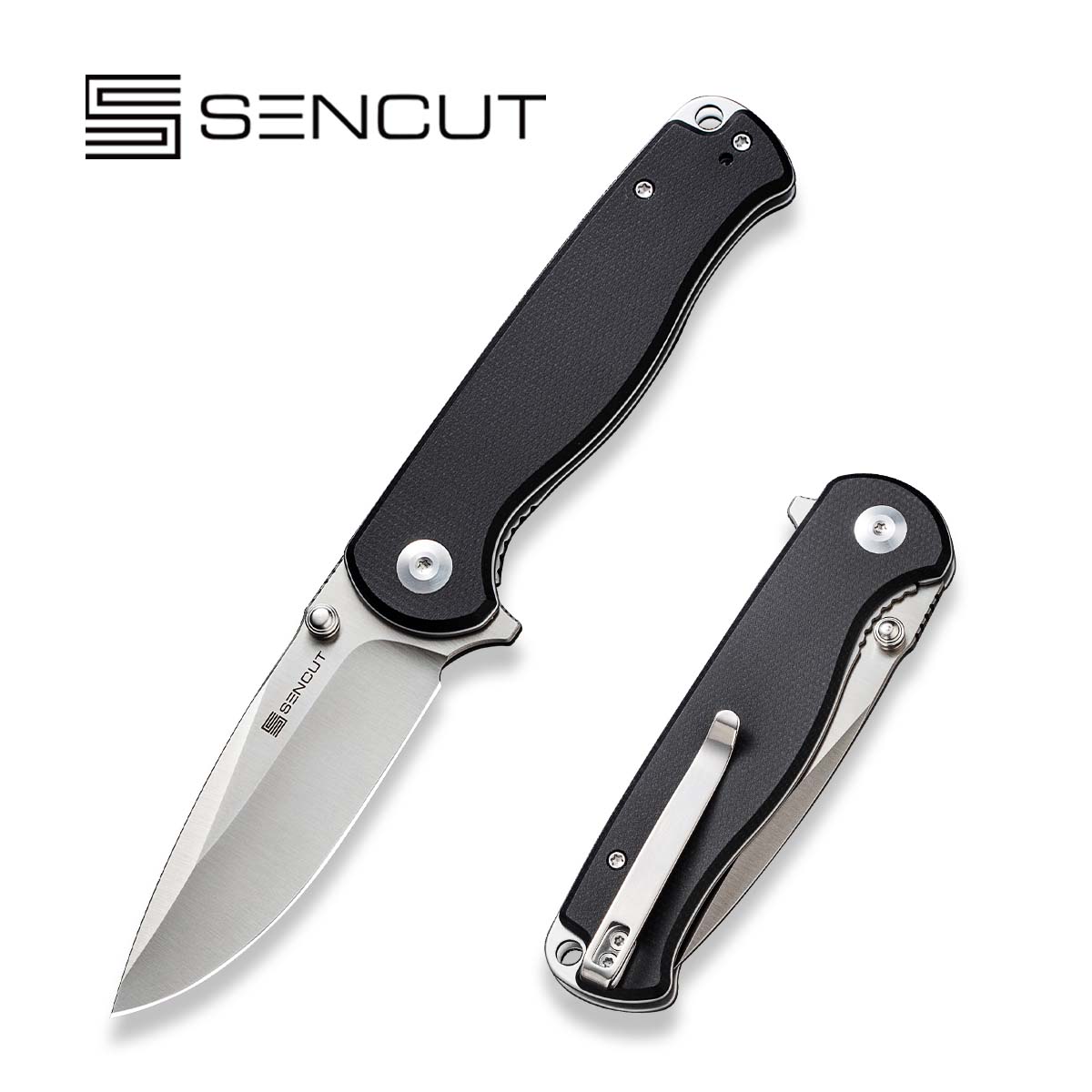 SENCUT Errant Flipper & Thumb Stud Knife Micarta Handle 9Cr18MoV Blade