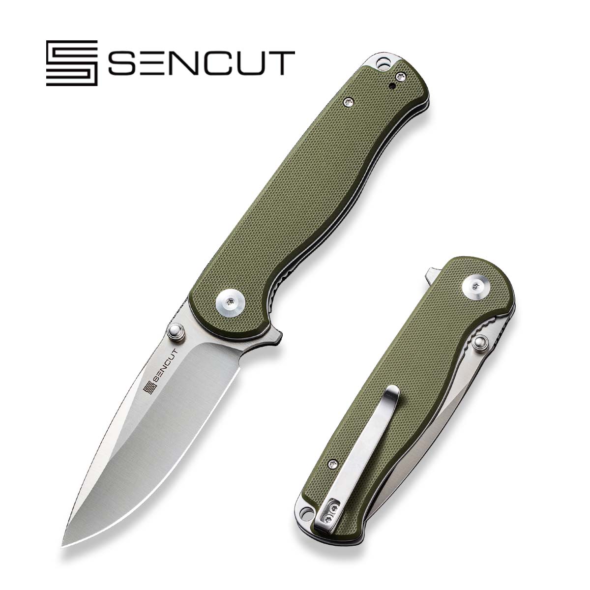 SENCUT Errant Flipper & Thumb Stud Knife G10 Handle 9Cr18MoV Blade